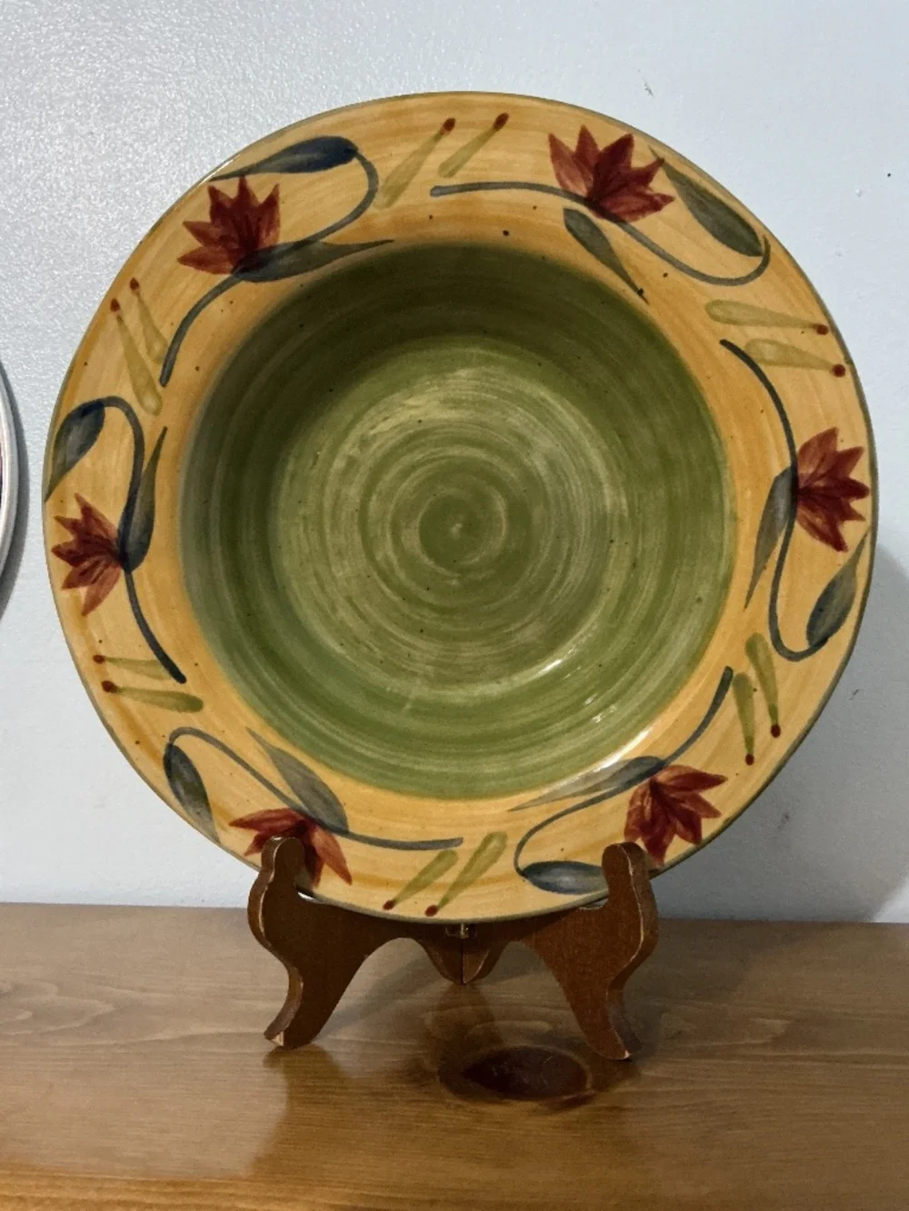 Handpainted Pier 1 Elizabeth Stoneware Bowl With Floral Design 9.5